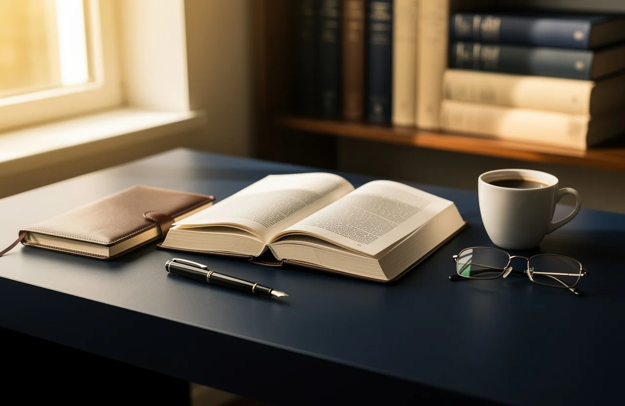 Bureau de lecture avec un livre de business ouvert