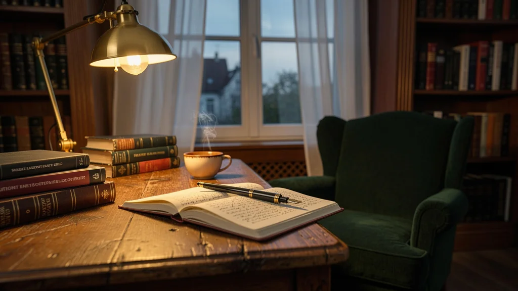 Bureau chaleureux au crépuscule illustrant l'importance des récits d'entrepreneur face aux manuels de stratégie